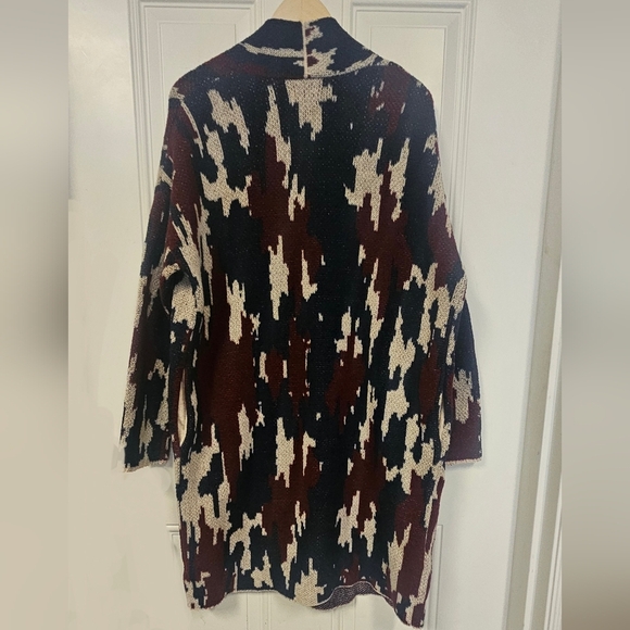 Women's Knox Rose Open Front Duster Cardigan Sweater Camo Navy & Red Size M - Picture 5 of 11